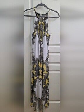 INC International Concepts Yellow and White Paisley Halter Hi-Lo Maxi Dress